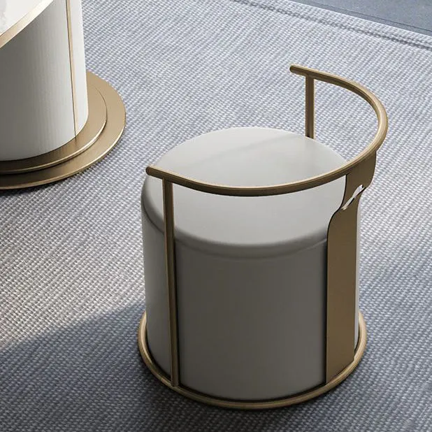 Contemporary Scandinavian Cylinder Stainless Steel Microfiber Leather Vanity Stool Backrest Armless For Bedroom