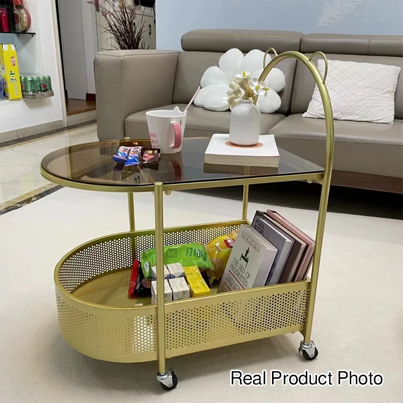 Modern Eclectic Oval Glass Carbon Steel Side Table 1-Shelf For Living Room