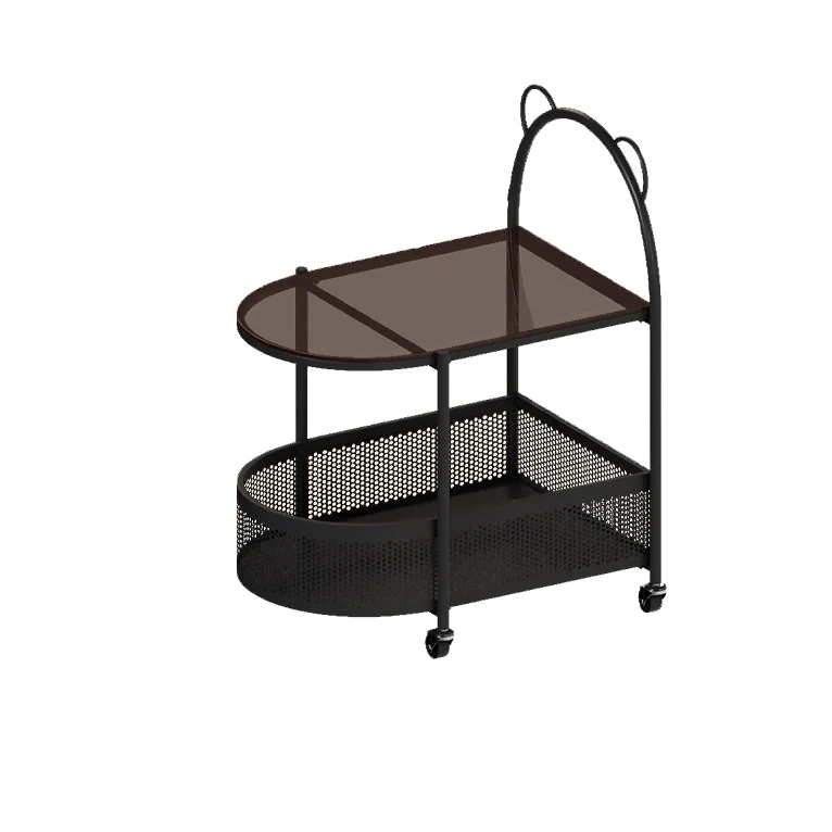 Modern Eclectic Oval Glass Carbon Steel Side Table 1-Shelf For Living Room