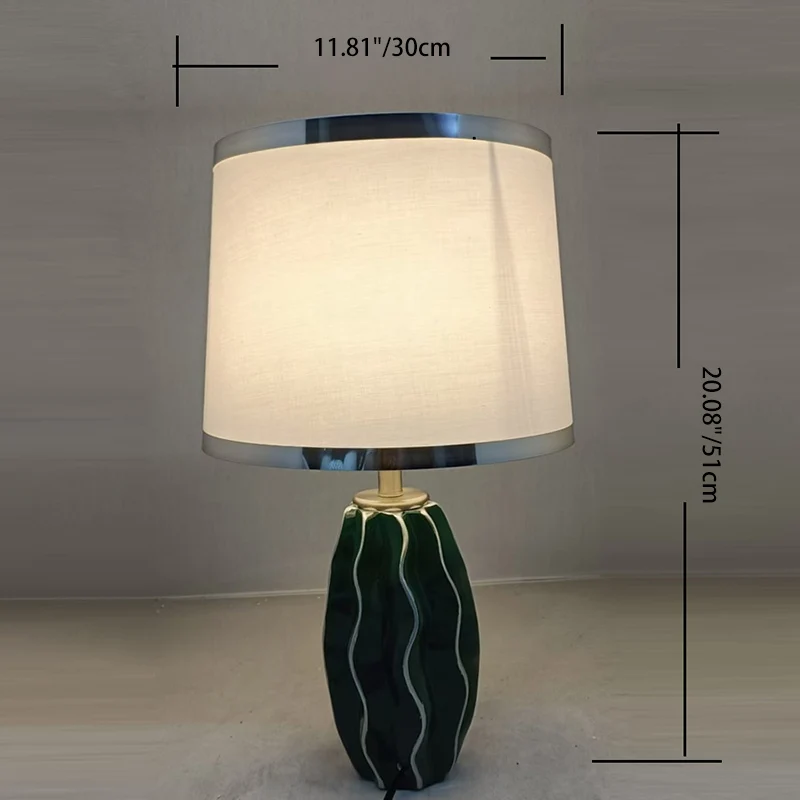 Contemporary Scandinavian Round Wave Oval Fabric Ceramic 1-Light Table Lamp For Living Room