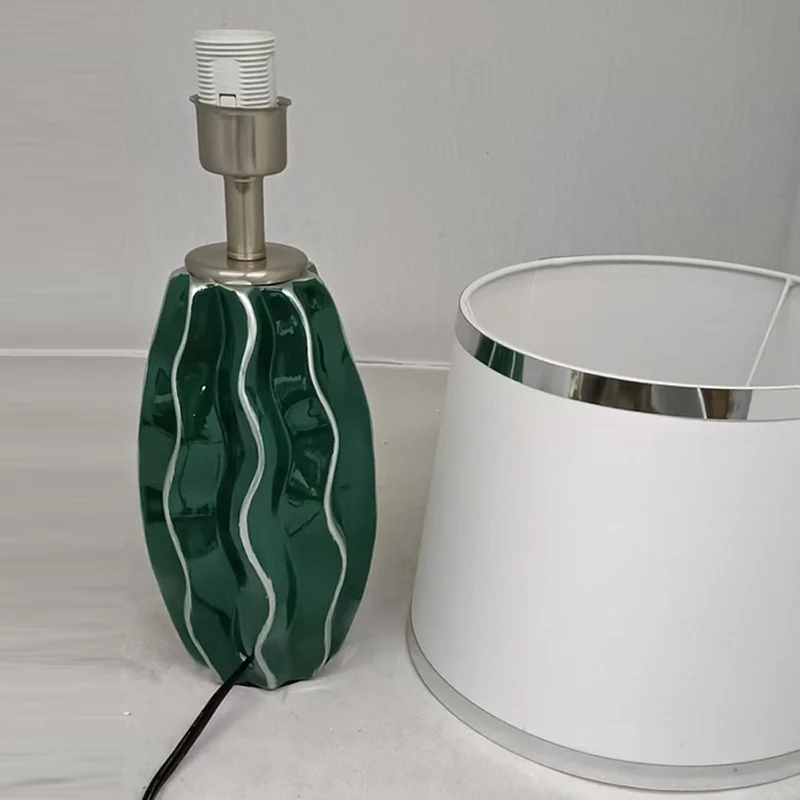 Contemporary Scandinavian Round Wave Oval Fabric Ceramic 1-Light Table Lamp For Living Room