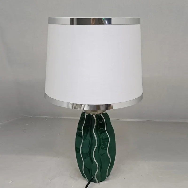 Contemporary Scandinavian Round Wave Oval Fabric Ceramic 1-Light Table Lamp For Living Room