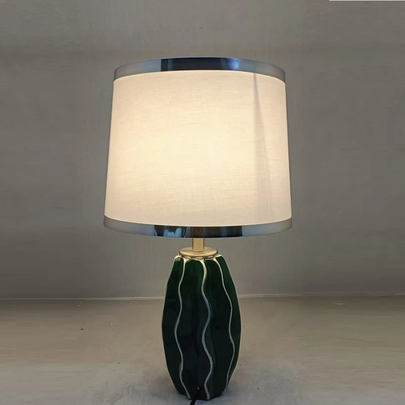 Contemporary Scandinavian Round Wave Oval Fabric Ceramic 1-Light Table Lamp For Living Room