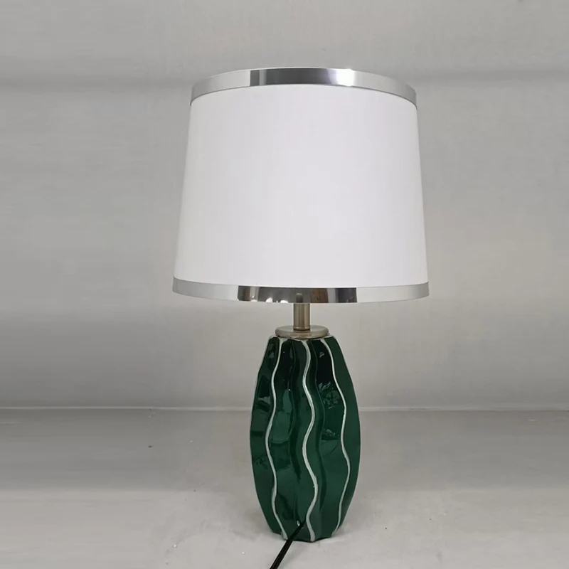 Contemporary Scandinavian Round Wave Oval Fabric Ceramic 1-Light Table Lamp For Living Room