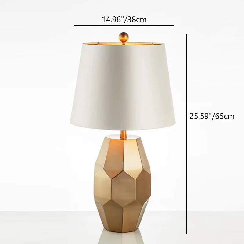 Modern Luxury Diamond Round Scalloped Linen Metal 1-Light Table Lamp For Living Room