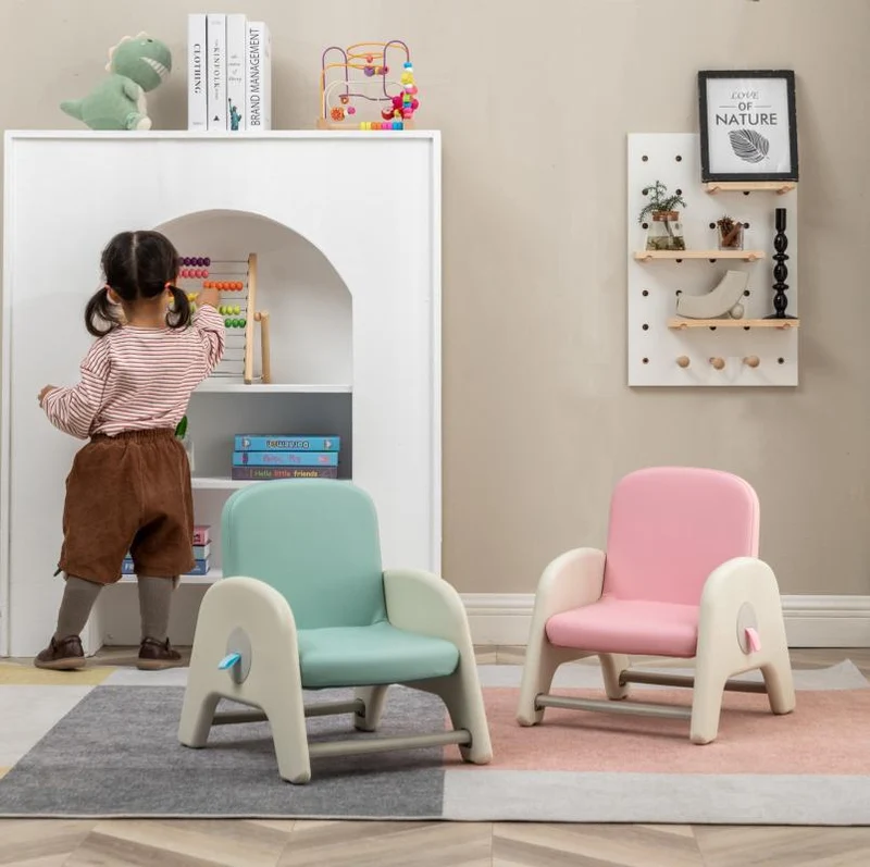 Modern Minimalist Kids Square Trapezoid Liftable PU Leather Metal Low Stool For Living Room