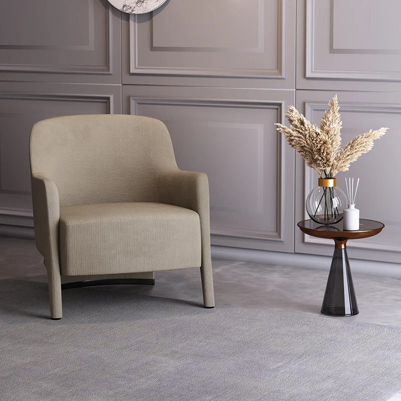 Contemporary Scandinavian Square Rounded Right Angle Cotton Linen Pine Accent Chair Backrest Armrest For Living Room