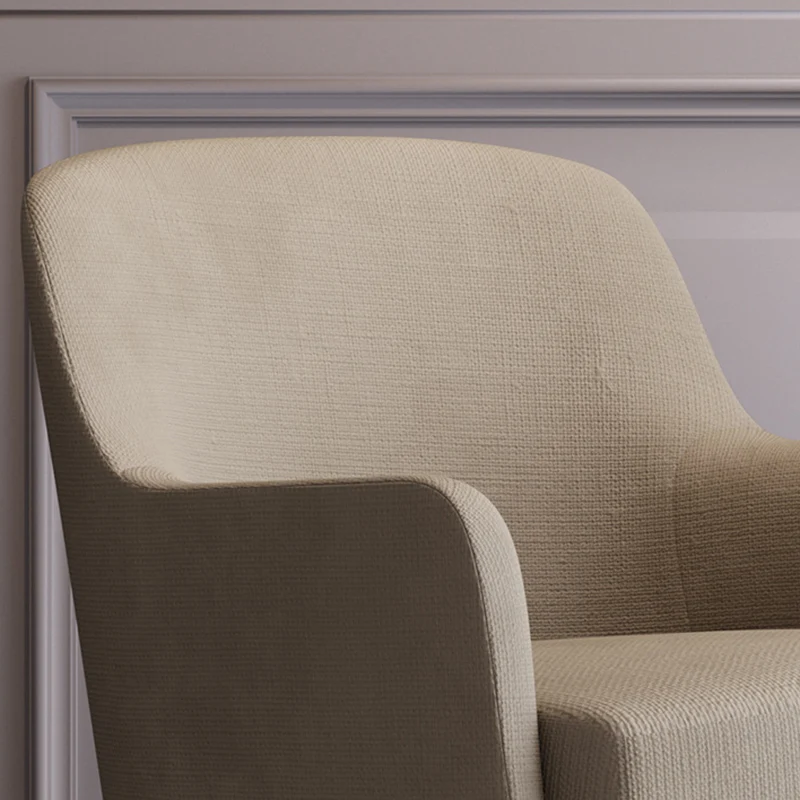 Contemporary Scandinavian Square Rounded Right Angle Cotton Linen Pine Accent Chair Backrest Armrest For Living Room