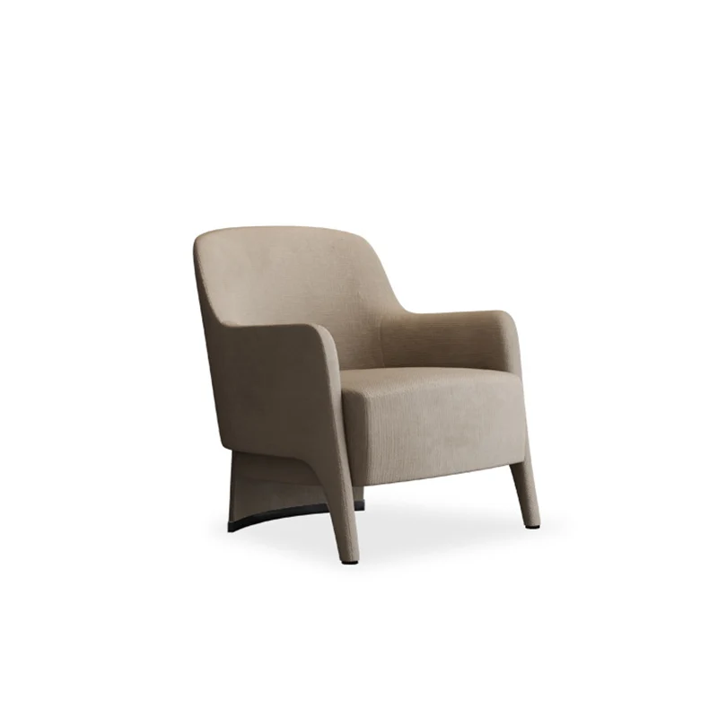 Contemporary Scandinavian Square Rounded Right Angle Cotton Linen Pine Accent Chair Backrest Armrest For Living Room
