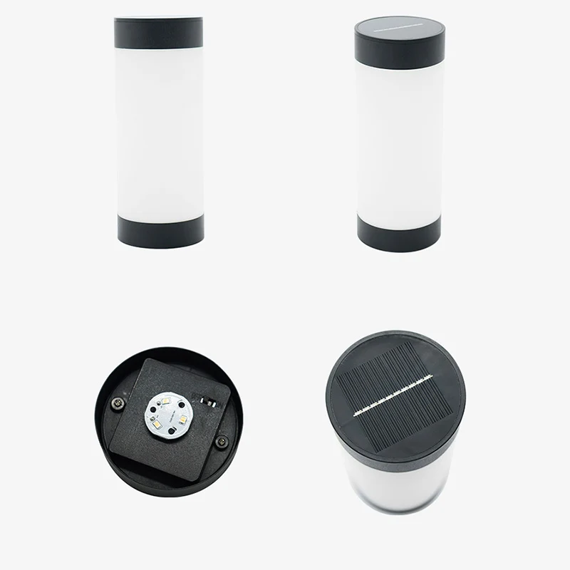 Modern Minimalist Solar Waterproof Stainless Steel Plastic Glass Cylinder Portable LED Outdoor Table Lamp For Outdoor Patio