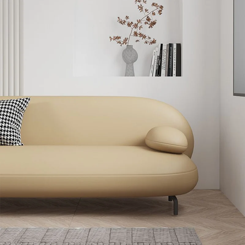 Contemporary Nordic Synthetic Fabric PU Leather Wood Iron Sponge Oval Sofa Backrest Armrest For Living Room