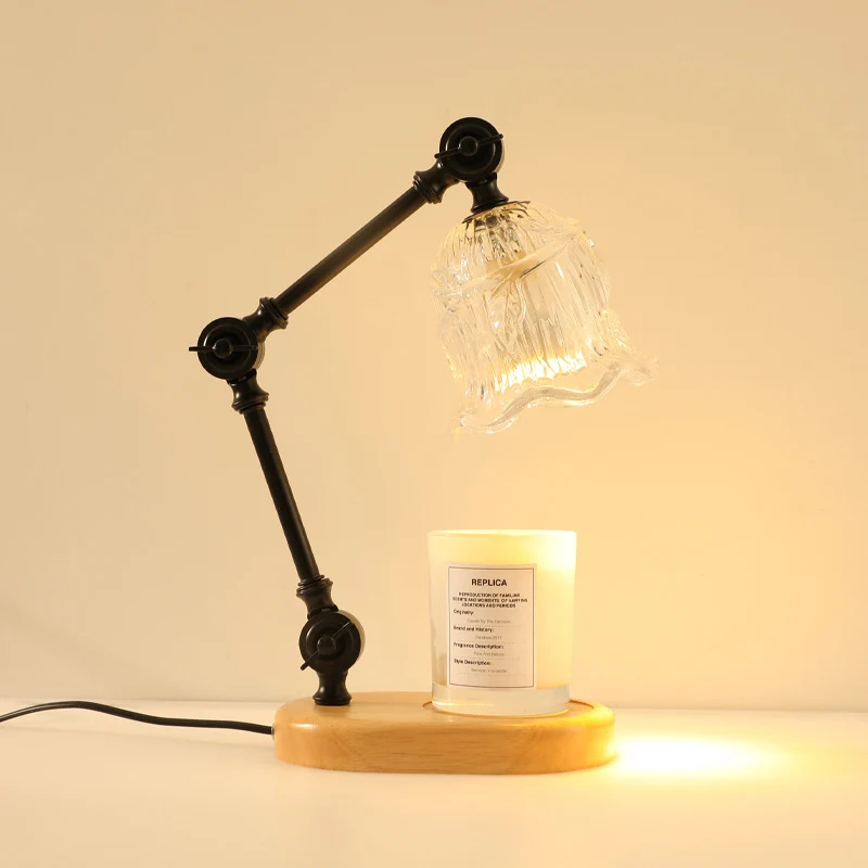 Traditional Rustic Adjustable Iron Lamp Arm Flower Glass Shade 1-Light Melting Wax Table Lamp For Bedroom