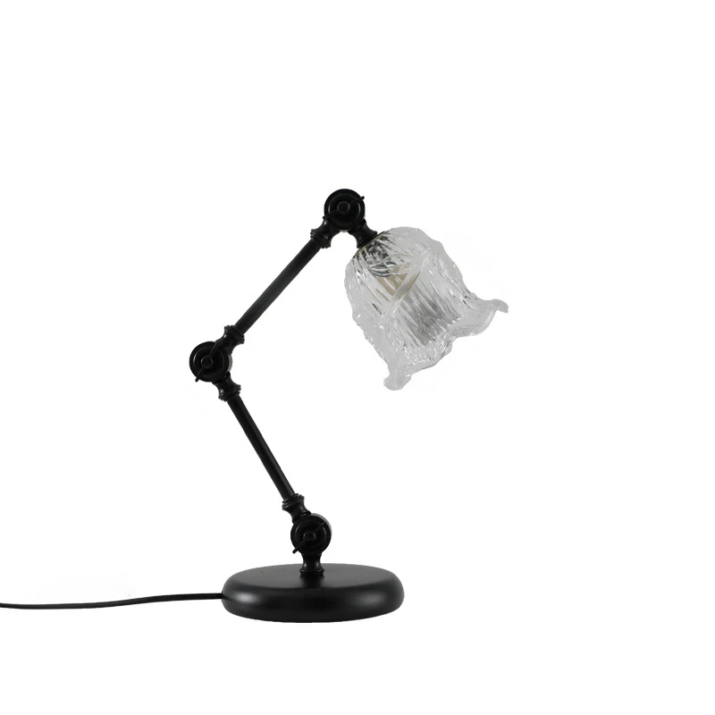 Traditional Rustic Adjustable Iron Lamp Arm Flower Glass Shade 1-Light Melting Wax Table Lamp For Bedroom