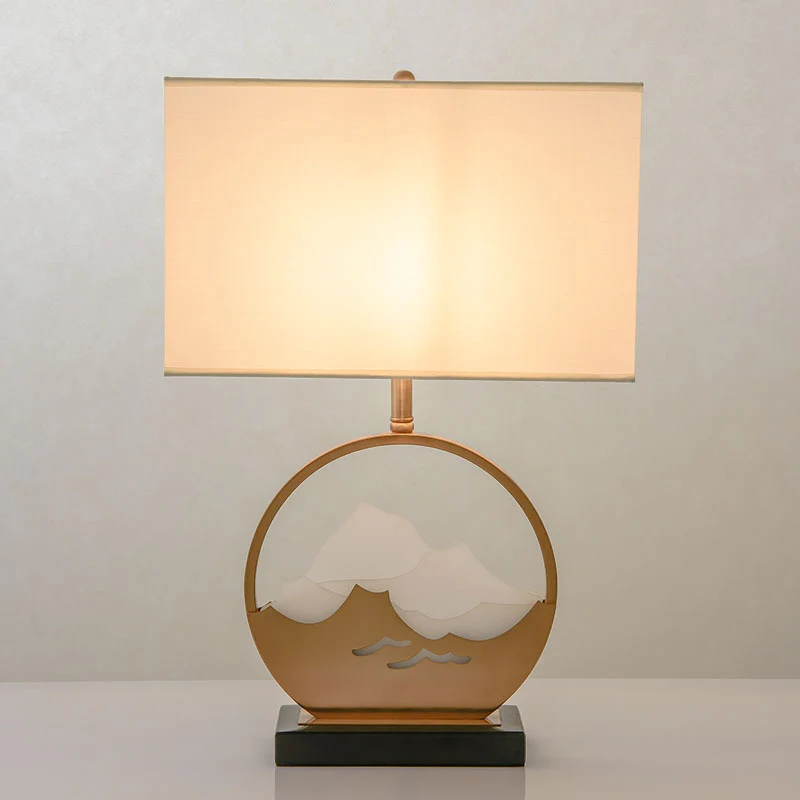 Traditional Chinese Fabric Cylinder Shade Iron Acrylic 1-Light Table Lamp For Bedroom