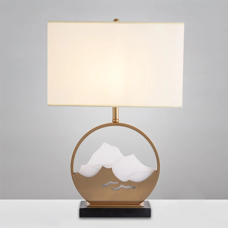 Traditional Chinese Fabric Cylinder Shade Iron Acrylic 1-Light Table Lamp For Bedroom