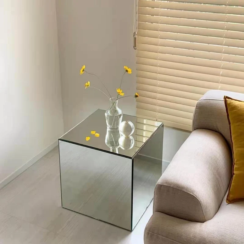 Modern Minimalist Acrylic Mirror Cube End Table For Living Room