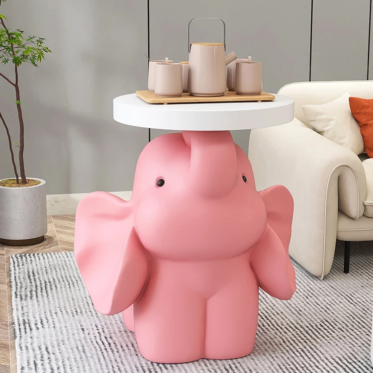 Contemporary Creative MDF Resin Base Round Top Elephant Side Table 1-Tier For Living Room