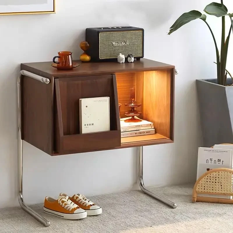 Traditional Japanese Rectangular Plywood Stainless Steel End Table Storage Cabinet For Living Room