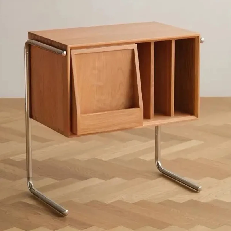Traditional Japanese Rectangular Plywood Stainless Steel End Table Storage Cabinet For Living Room