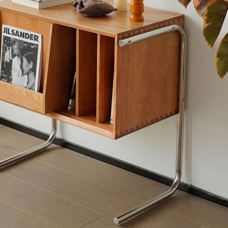 Traditional Japanese Rectangular Plywood Stainless Steel End Table Storage Cabinet For Living Room