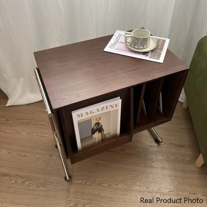 Traditional Japanese Rectangular Plywood Stainless Steel End Table Storage Cabinet For Living Room