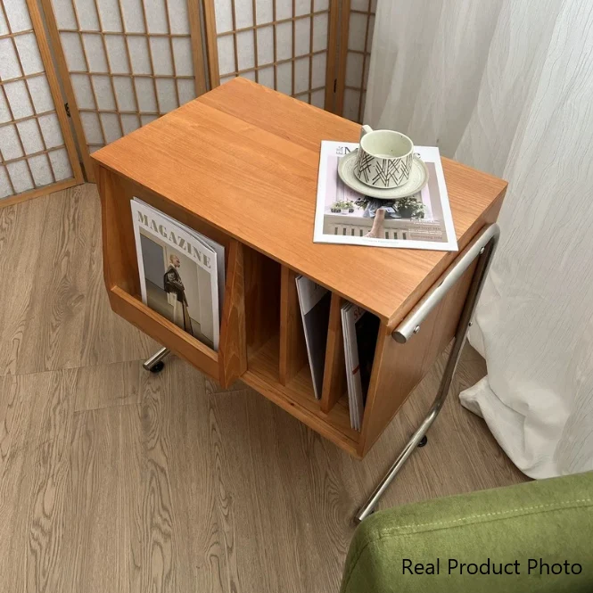Traditional Japanese Rectangular Plywood Stainless Steel End Table Storage Cabinet For Living Room