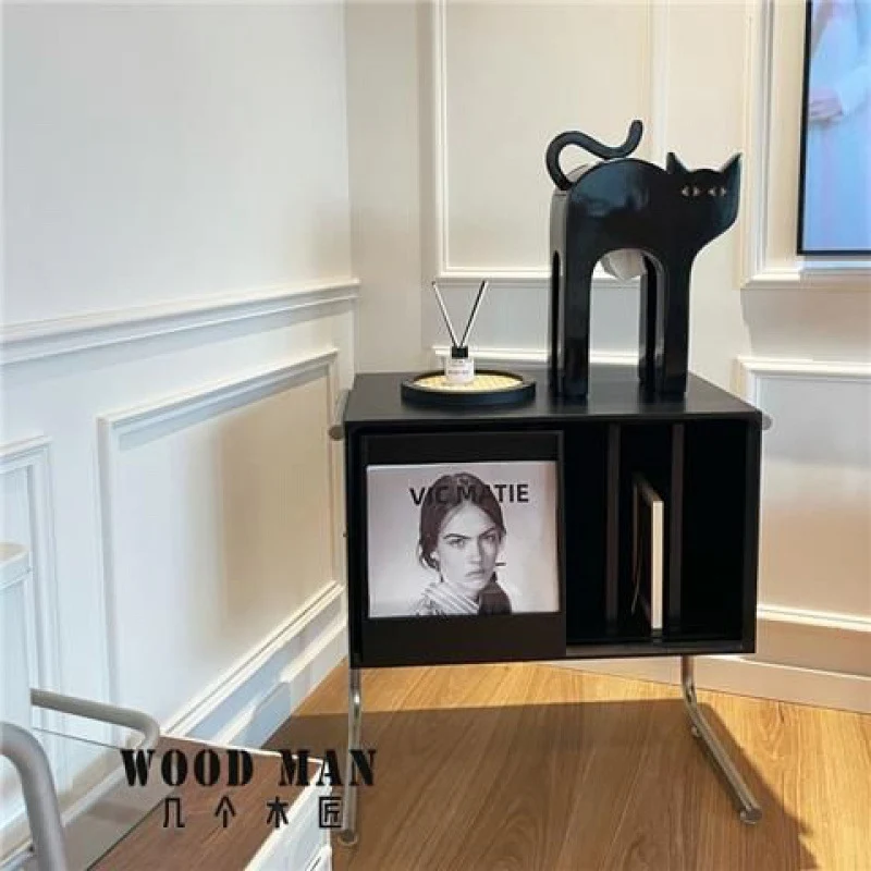 Traditional Japanese Rectangular Plywood Stainless Steel End Table Storage Cabinet For Living Room