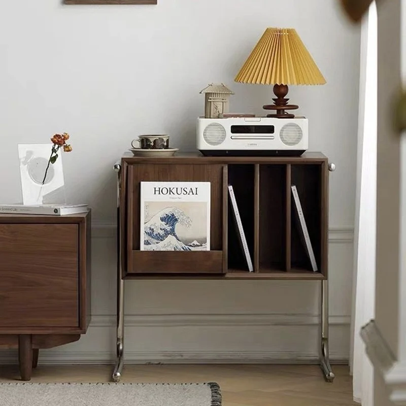 Traditional Japanese Rectangular Plywood Stainless Steel End Table Storage Cabinet For Living Room