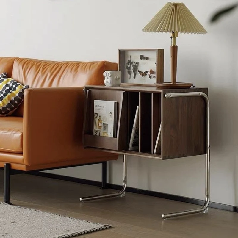 Traditional Japanese Rectangular Plywood Stainless Steel End Table Storage Cabinet For Living Room