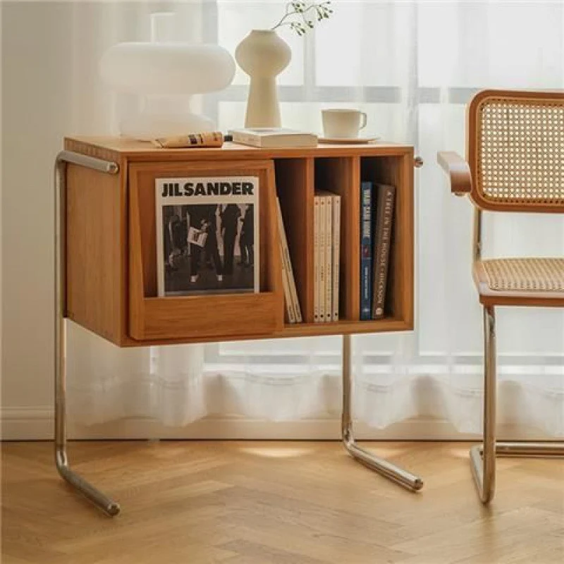 Traditional Japanese Rectangular Plywood Stainless Steel End Table Storage Cabinet For Living Room