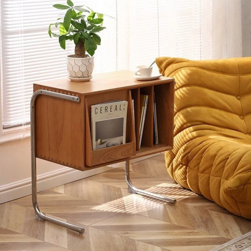 Traditional Japanese Rectangular Plywood Stainless Steel End Table Storage Cabinet For Living Room