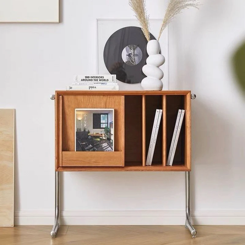 Traditional Japanese Rectangular Plywood Stainless Steel End Table Storage Cabinet For Living Room