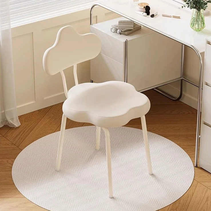 Modern Minimalist Cream Cloud Upholstered Faux Leather Iron Plywood Frame Vanity Stool Backrest For Bedroom