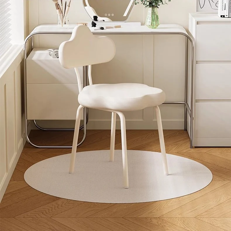 Modern Minimalist Cream Cloud Upholstered Faux Leather Iron Plywood Frame Vanity Stool Backrest For Bedroom