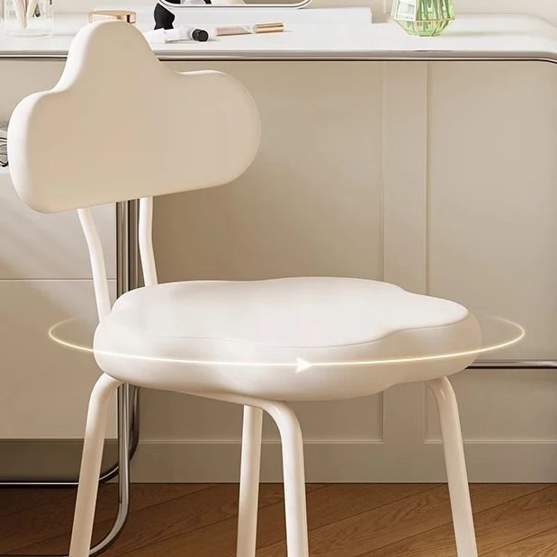 Modern Minimalist Cream Cloud Upholstered Faux Leather Iron Plywood Frame Vanity Stool Backrest For Bedroom