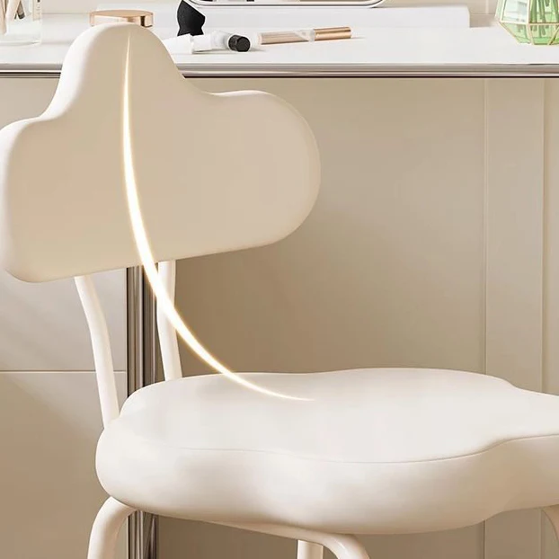 Modern Minimalist Cream Cloud Upholstered Faux Leather Iron Plywood Frame Vanity Stool Backrest For Bedroom