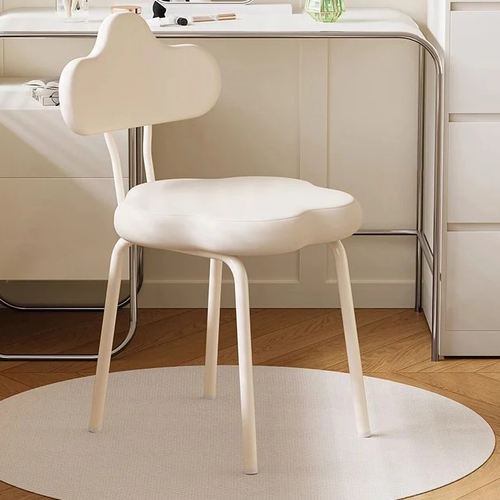 Modern Minimalist Cream Cloud Upholstered Faux Leather Iron Plywood Frame Vanity Stool Backrest For Bedroom