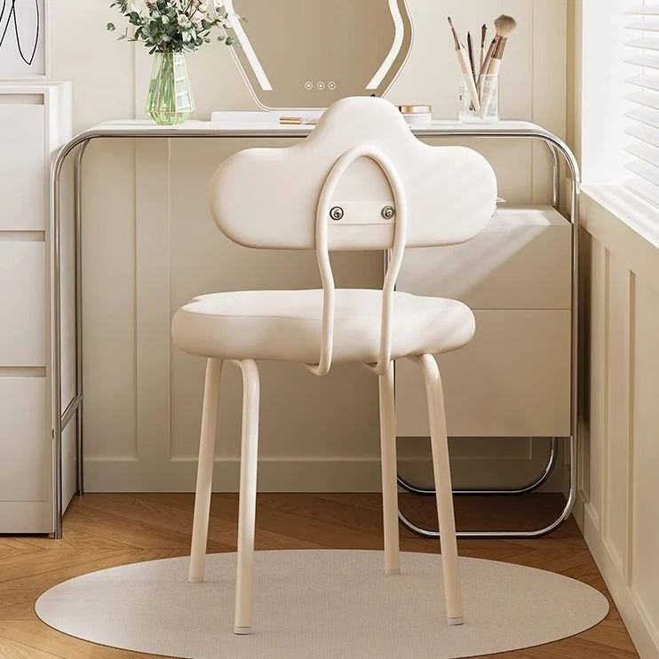 Modern Minimalist Cream Cloud Upholstered Faux Leather Iron Plywood Frame Vanity Stool Backrest For Bedroom