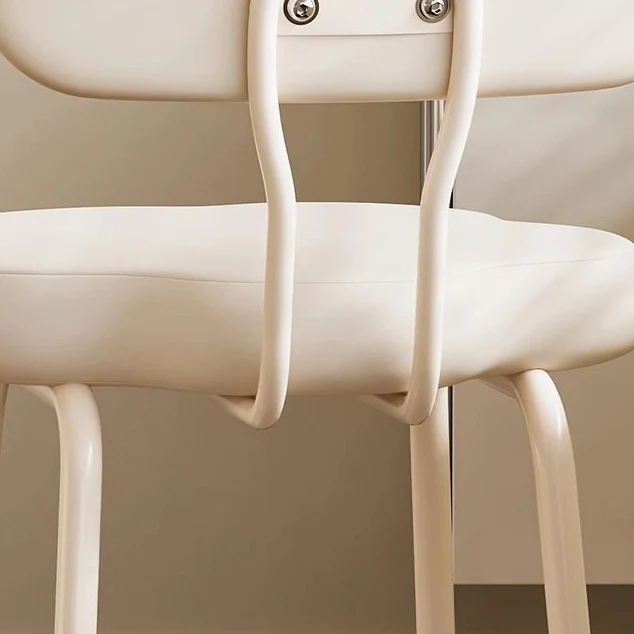Modern Minimalist Cream Cloud Upholstered Faux Leather Iron Plywood Frame Vanity Stool Backrest For Bedroom