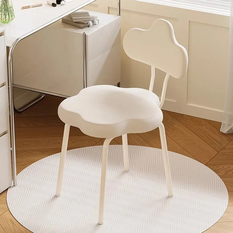 Modern Minimalist Cream Cloud Upholstered Faux Leather Iron Plywood Frame Vanity Stool Backrest For Bedroom