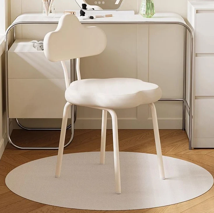 Modern Minimalist Cream Cloud Upholstered Faux Leather Iron Plywood Frame Vanity Stool Backrest For Bedroom