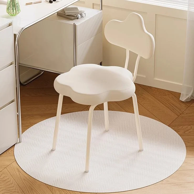 Modern Minimalist Cream Cloud Upholstered Faux Leather Iron Plywood Frame Vanity Stool Backrest For Bedroom
