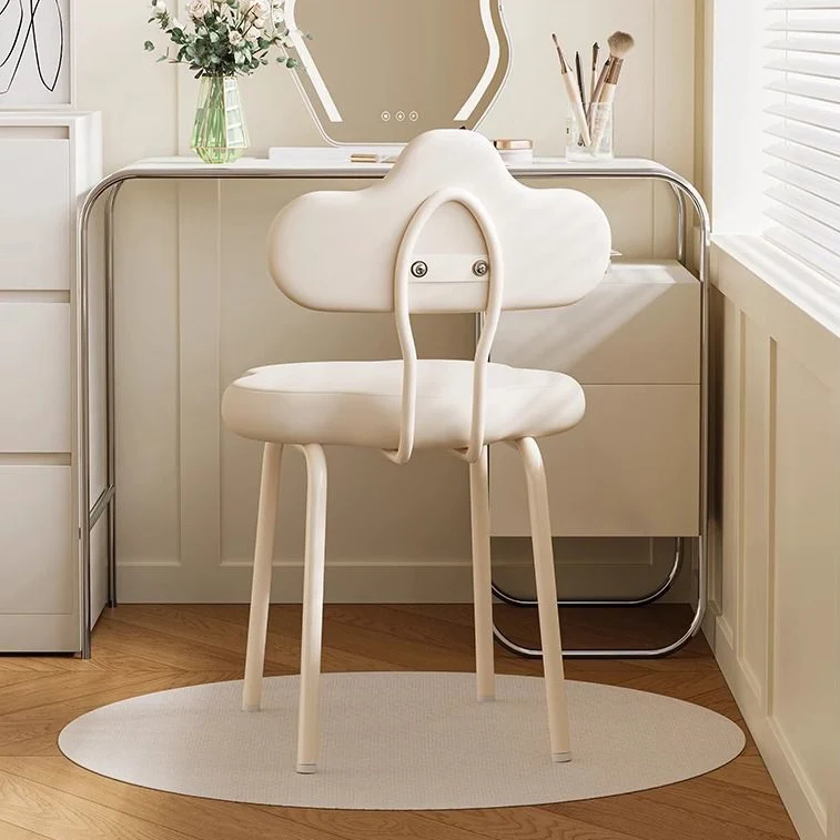 Modern Minimalist Cream Cloud Upholstered Faux Leather Iron Plywood Frame Vanity Stool Backrest For Bedroom