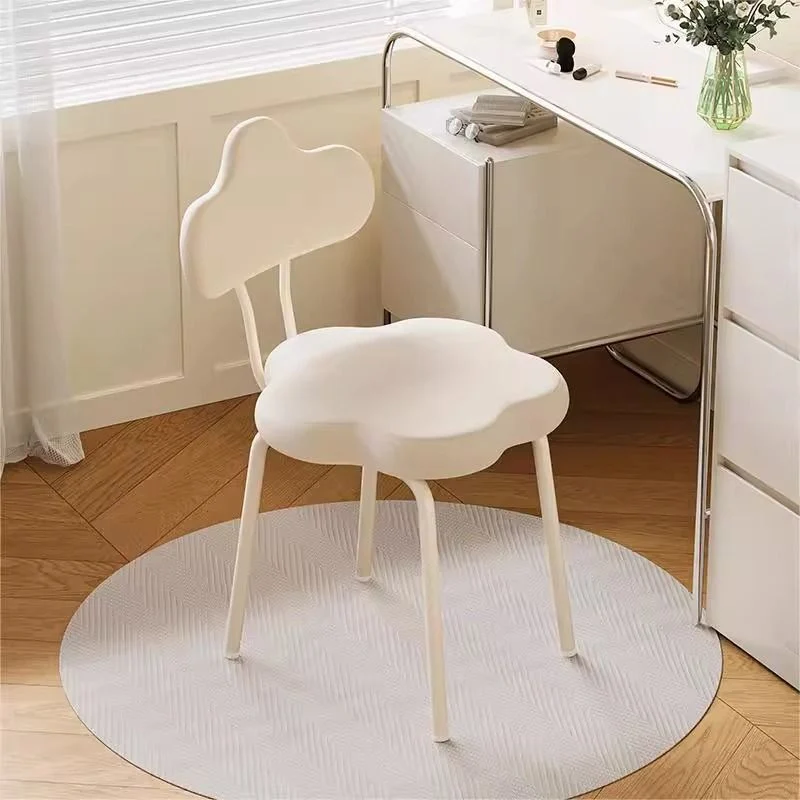Modern Minimalist Cream Cloud Upholstered Faux Leather Iron Plywood Frame Vanity Stool Backrest For Bedroom