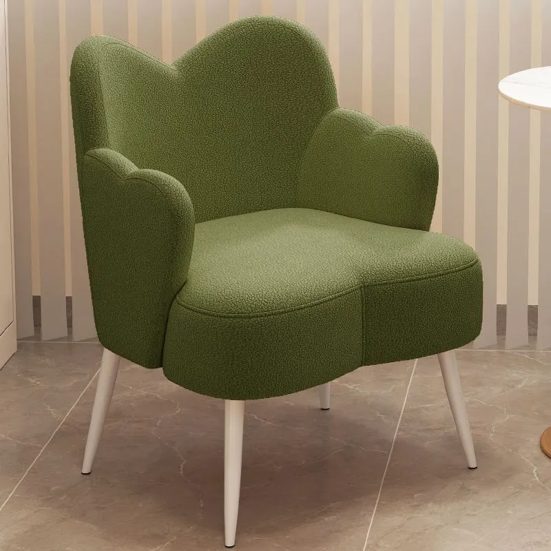 Contemporary Creative Cream Sherpa Fabric Upholstered Metal Vanity Stool Backrest Armrest For Bedroom
