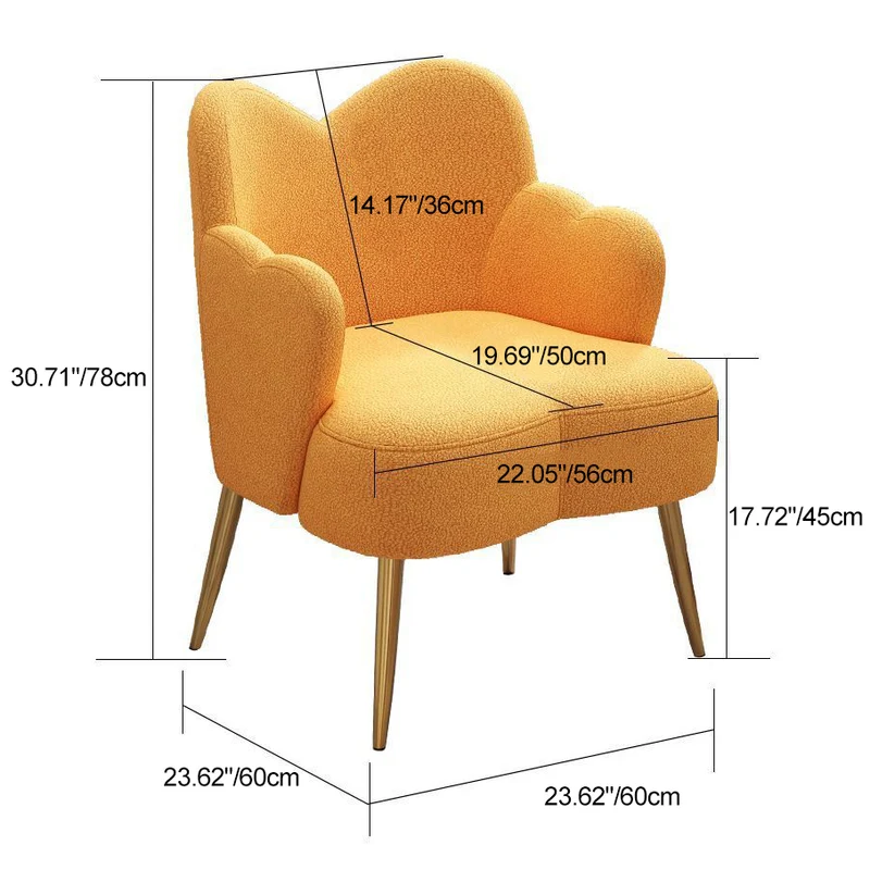Contemporary Creative Cream Sherpa Fabric Upholstered Metal Vanity Stool Backrest Armrest For Bedroom