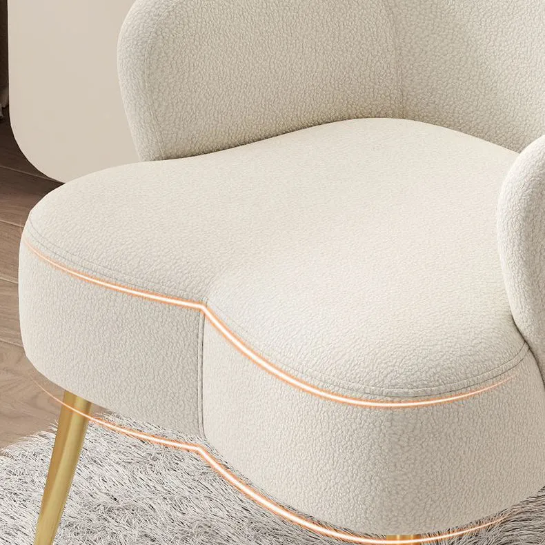 Contemporary Creative Cream Sherpa Fabric Upholstered Metal Vanity Stool Backrest Armrest For Bedroom