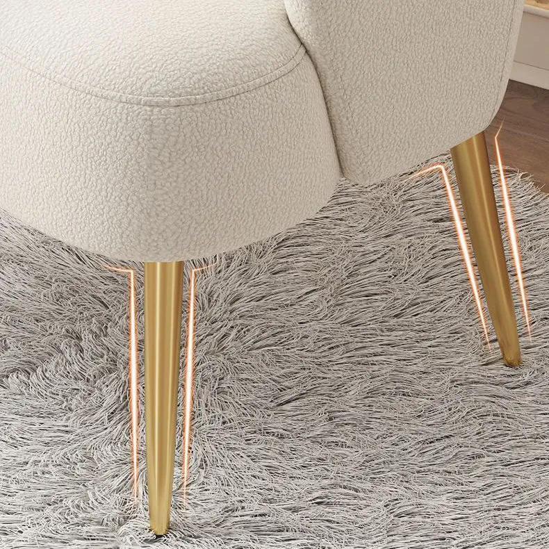 Contemporary Creative Cream Sherpa Fabric Upholstered Metal Vanity Stool Backrest Armrest For Bedroom