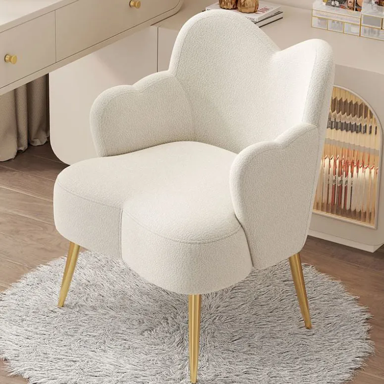 Contemporary Creative Cream Sherpa Fabric Upholstered Metal Vanity Stool Backrest Armrest For Bedroom