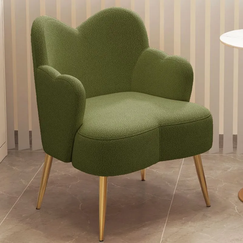 Contemporary Creative Cream Sherpa Fabric Upholstered Metal Vanity Stool Backrest Armrest For Bedroom